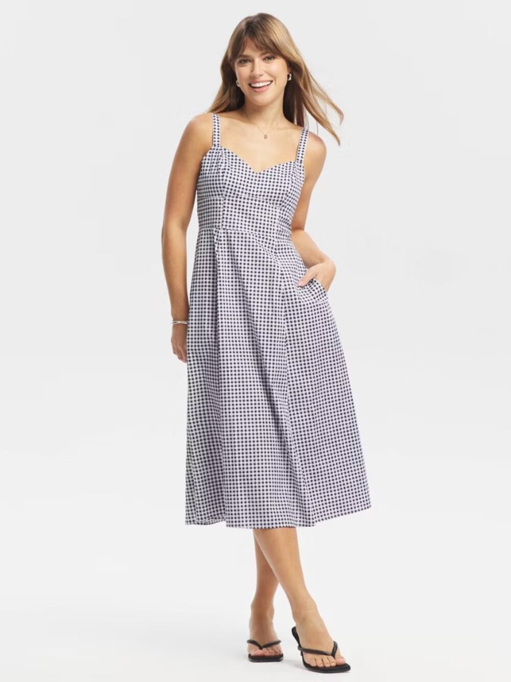 Women's Fit and Flare Gingham Midi Dress